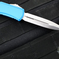 Microtech Hera II OTF Knife- MINI- Double Edge- Blue Handle- Satin Blade 1702M-4 BL