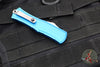 Microtech Hera II OTF Knife- MINI- Double Edge- Blue Handle- Satin Blade 1702M-4 BL