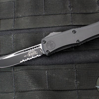 Microtech Hera II OTF Knife- MINI- Single Edge- Tactical- Black Handle- Black Part Serrated Blade 1703M-2 T