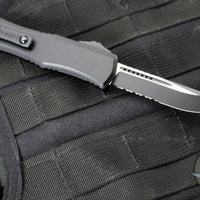 Microtech Hera II OTF Knife- MINI- Single Edge- Tactical- Black Handle- Black Part Serrated Blade 1703M-2 T