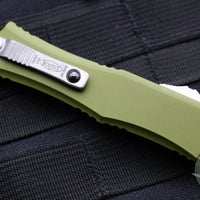 Microtech Hera II OTF Knife- MINI- Recurve Edge- Green Handle- Stonewash Blade 1705M-10 OD