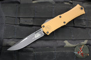 Microtech Hera II OTF Knife- MINI- Recurve Edge- Tan Handle- Black Blade 1705M-1 TA