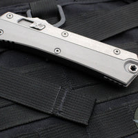 Microtech Glycon OTF Knife- Bayonet Edge- Natural Clear Finished Handle With Bead Blast Titanium Accents and Hardware- Apocalyptic Plain Edge Blade 184-10 APNC