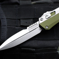 Microtech Glycon OTF Knife- Bayonet Edge- OD Green Handle With Bead Blast Titanium Accents and Hardware- Stonewash Finished Blade 184-10 OD