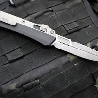 Microtech Glycon OTF Knife- Bayonet Edge- Black Handle With Bead Blast Titanium Accents and Hardware- Apocalyptic Part Serrated Edge Blade 184-11 AP