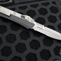 Microtech Glycon OTF Knife- Bayonet Edge- Black Handle With Bead Blast Titanium Accents and Hardware- Apocalyptic Full Serrated Blade 184-12 AP