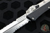 Microtech Glycon OTF Knife- Bayonet Edge- Black Handle With Bead Blast Titanium Accents and Hardware- Stonewash Full Serrated Blade 184-12