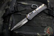 Microtech Glykon OTF Knife- Bayonet Edge- Black Handle With Tony Marfione Hand Flamed Titanium Accents and DLC Hardware- Black DLC Finished Serrated Upper Blade 184-2 DLCFA