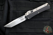 Microtech Glykon OTF Knife- Tanto Edge- Black Handle With Bead Blast Titanium Accents and Hardware- Stonewash Finished Blade 185-10