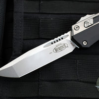 Microtech Glycon OTF Knife- Tanto Edge- Black Handle With Bead Blast Titanium Accents and Hardware- Stonewash Finished Blade 185-10