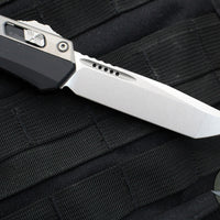 Microtech Glycon OTF Knife- Tanto Edge- Black Handle With Bead Blast Titanium Accents and Hardware- Stonewash Finished Blade 185-10