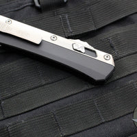 Microtech Glycon OTF Knife- Tanto Edge- Black Handle With Bead Blast Titanium Accents and Hardware- Stonewash Finished Blade 185-10