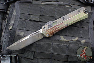 Microtech Glykon OTF Knife- Tanto Edge- Outbreak Finished Handle With Black Finished Titanium Accents and Hardware- Outbreak Finished Blade 185-1 OBS