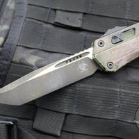 Microtech Glykon OTF Knife- Tanto Edge- Outbreak Finished Handle With Black Finished Titanium Accents and Hardware- Outbreak Finished Blade 185-1 OBS