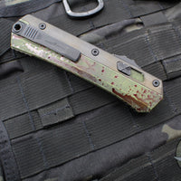 Microtech Glykon OTF Knife- Tanto Edge- Outbreak Finished Handle With Black Finished Titanium Accents and Hardware- Outbreak Finished Blade 185-1 OBS