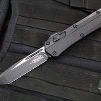 Microtech Glykon OTF Knife- Tanto Edge- Tactical- Black Handle With Black Finished Titanium Accents and Hardware- Black Finished Blade 185-1 T