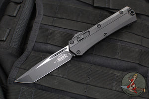 Microtech Glykon OTF Knife- Tanto Edge- Tactical- Black Handle With Black Finished Titanium Accents and Hardware- Black Finished Blade 185-1 T