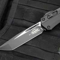 Microtech Glykon OTF Knife- Tanto Edge- Tactical- Black Handle With Black Finished Titanium Accents and Hardware- Black Finished Blade 185-1 T