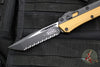 Microtech Glykon OTF Knife- Tanto Edge- Tan Handle With Black Finished Titanium Accents and Hardware- Black Finished Full Serrated Blade 185-3 TA