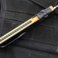 Microtech Glykon OTF Knife- Tanto Edge- Tan Handle With Black Finished Titanium Accents and Hardware- Black Finished Full Serrated Blade 185-3 TA
