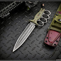 RMJ Trench Raider- Knuckle Duster Trench Knife! Acid Etched Finished- Dirty Olive G-10