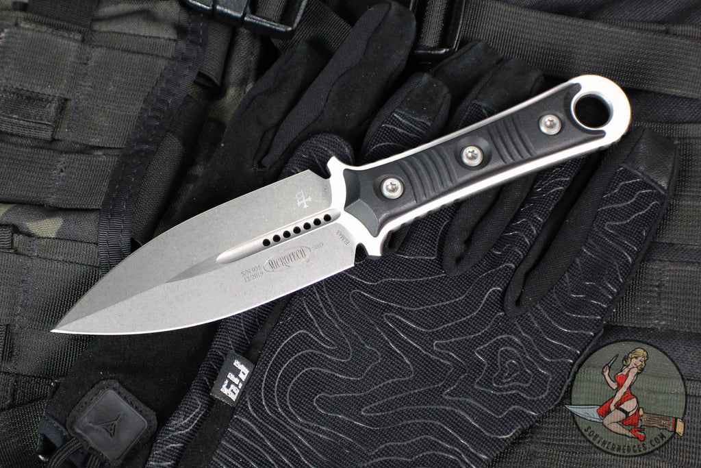 Microtech Borka SBD Fixed Blade- Double Edge- Black Handle- Stonewash Fixed Blade 201-10 2019
