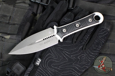 Microtech Borka SBD Fixed Blade- Double Edge- Black Handle- Stonewash Fixed Blade 201-10 2019