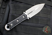 Microtech Borka SBD Fixed Blade- Double Edge- Black Handle- Apocalyptic Part Serrated Blade 201-11 AP