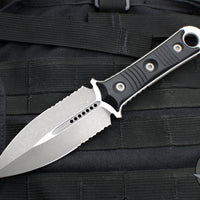 Microtech Borka SBD Fixed Blade- Double Edge- Black Handle- Apocalyptic Part Serrated Blade 201-11 AP