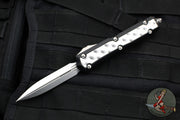 Microtech Makora- Double Edge- Black Handle- Metal Bubble Inlay- Stonewash Plain Edge 206-10 BIS