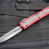 Microtech Makora- Double Edge- Red Handle- DLC Finished Bubble Inlay- Black DLC Blade And HW 206-1 DLCTRDBIS
