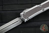 Microtech Makora- Double Edge- Mudhorn Edition- Silver Distressed Handle With Leather Inlay- Silver Distressed Plain Edge 206-1 MD