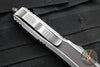 Microtech Makora- Double Edge- Mudhorn Edition- Silver Distressed Handle With Leather Inlay- Silver Distressed Plain Edge 206-1 MD