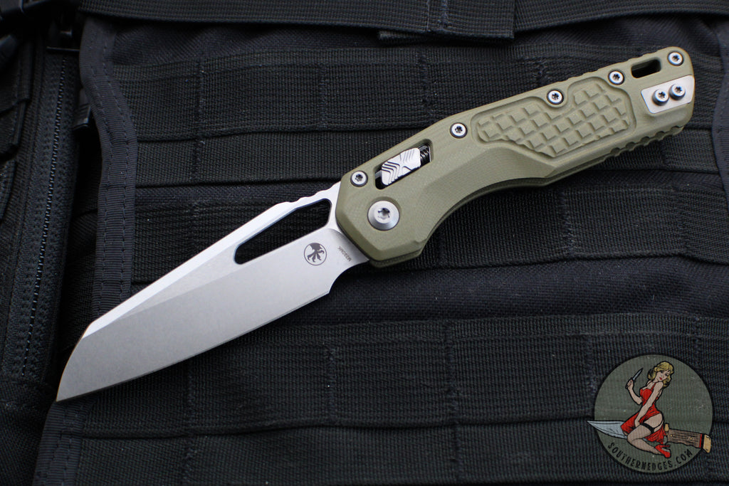 Microtech Knives- M.S.I. Ram-Lok Folder- "Lawnman" Series- Frag OD Green G-10 Handle- Stonewash Plain Edge Blade 210-10 FRGTODLM