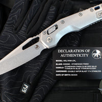Marfione Select- M.S.I. Ram-Lok Folder- Smooth Stonewash Finished Titanium Handle- Stonewash Plain Edge Blade- Blue Backspacer 210-10 MS2
