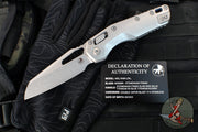 Marfione Select- M.S.I. Ram-Lok Folder- Smooth Stonewash Finished Titanium Handle- Stonewash Plain Edge Blade- Blue Backspacer 210-10 MS2
