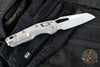 Marfione Select- M.S.I. Ram-Lok Folder- Smooth Stonewash Finished Titanium Handle- Stonewash Plain Edge Blade- Blue Backspacer 210-10 MS2