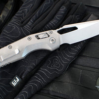 Marfione Select- M.S.I. Ram-Lok Folder- Smooth Stonewash Finished Titanium Handle- Stonewash Plain Edge Blade- Blue Backspacer 210-10 MS2