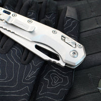 Marfione Select- M.S.I. Ram-Lok Folder- Smooth Stonewash Finished Titanium Handle- Stonewash Plain Edge Blade- Blue Backspacer 210-10 MS2