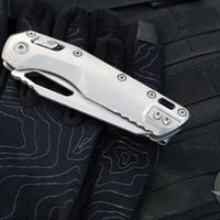 Marfione Select- M.S.I. Ram-Lok Folder- Smooth Stonewash Finished Titanium Handle- Stonewash Plain Edge Blade- Blue Backspacer 210-10 MS2