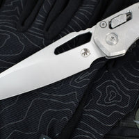 Marfione Select- M.S.I. Ram-Lok Folder- Smooth Stonewash Finished Titanium Handle- Stonewash Plain Edge Blade- Purple Backspacer 210-10 MS3