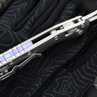 Marfione Select- M.S.I. Ram-Lok Folder- Smooth Stonewash Finished Titanium Handle- Stonewash Plain Edge Blade- Purple Backspacer 210-10 MS3