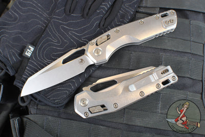 Marfione Select- M.S.I. Ram-Lok Folder- Smooth Stonewash Finished Titanium Handle- Stonewash Plain Edge Blade- Flamed Backspacer 210-10 MS4