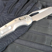Marfione Select- M.S.I. Ram-Lok Folder- Smooth Stonewash Finished Titanium Handle- Stonewash Plain Edge Blade- Flamed Backspacer 210-10 MS4