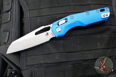 Microtech Knives- M.S.I. Ram-Lok Folder- Fluted Blue Aluminum Handle- Stonewash Plain Edge Blade 210-10 FLBL