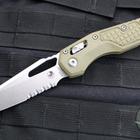 Microtech Knives- M.S.I. Ram-Lok Folder- "Lawnman" Series- Frag OD Green G-10 Handle- Stonewash Part Serrated Edge Blade 210-11 FRGTODLM