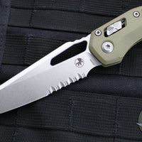 Microtech Knives- M.S.I. Ram-Lok Folder- "Lawnman" Series- Frag OD Green G-10 Handle- Stonewash Part Serrated Edge Blade 210-11 FRGTODLM