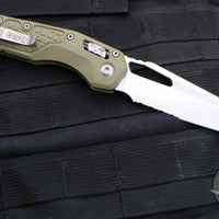 Microtech Knives- M.S.I. Ram-Lok Folder- "Lawnman" Series- Frag OD Green G-10 Handle- Stonewash Part Serrated Edge Blade 210-11 FRGTODLM