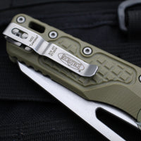 Microtech Knives- M.S.I. Ram-Lok Folder- "Lawnman" Series- Frag OD Green G-10 Handle- Stonewash Part Serrated Edge Blade 210-11 FRGTODLM