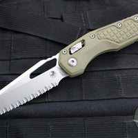 Microtech Knives- M.S.I. Ram-Lok Folder- "Lawnman" Series- Frag OD Green G-10 Handle- Stonewash Full Serrated Edge Blade 210-12 FRGTODLM